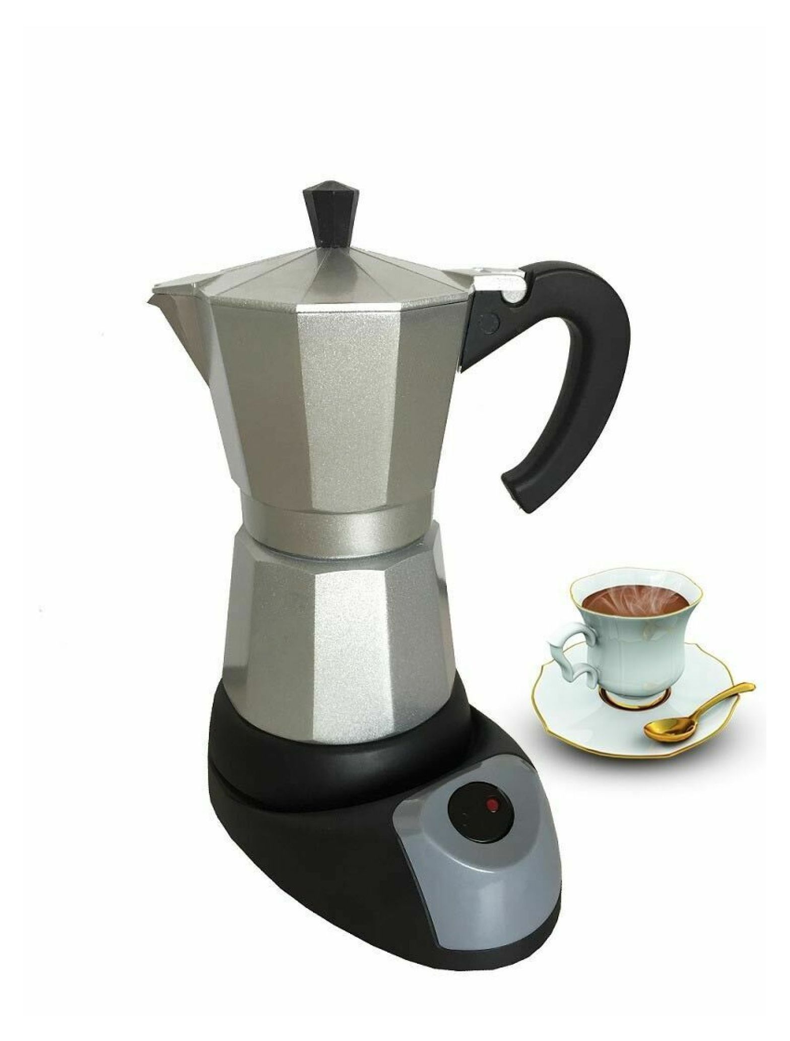 6 Cups Electric Aluminum Espresso Coffee Maker, 480 W,Silver