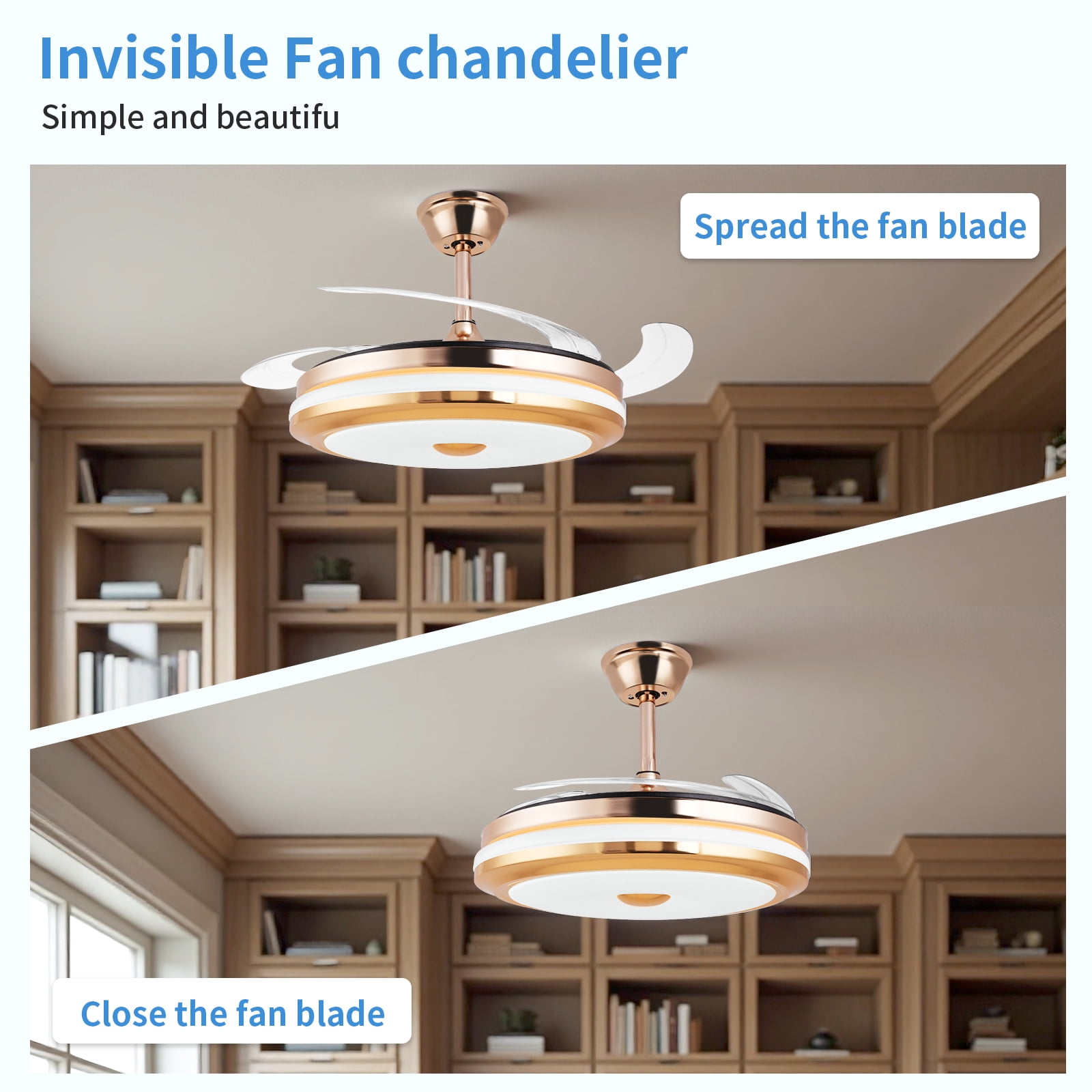 Smart Retractable Ceiling Fan with Light, 42 Inch Fandelier Remote Control, 3 Color Temperature Dimmable LED, 6 Speed Quiet Reversible DC Motor for Bedroom Living Room Kitchen