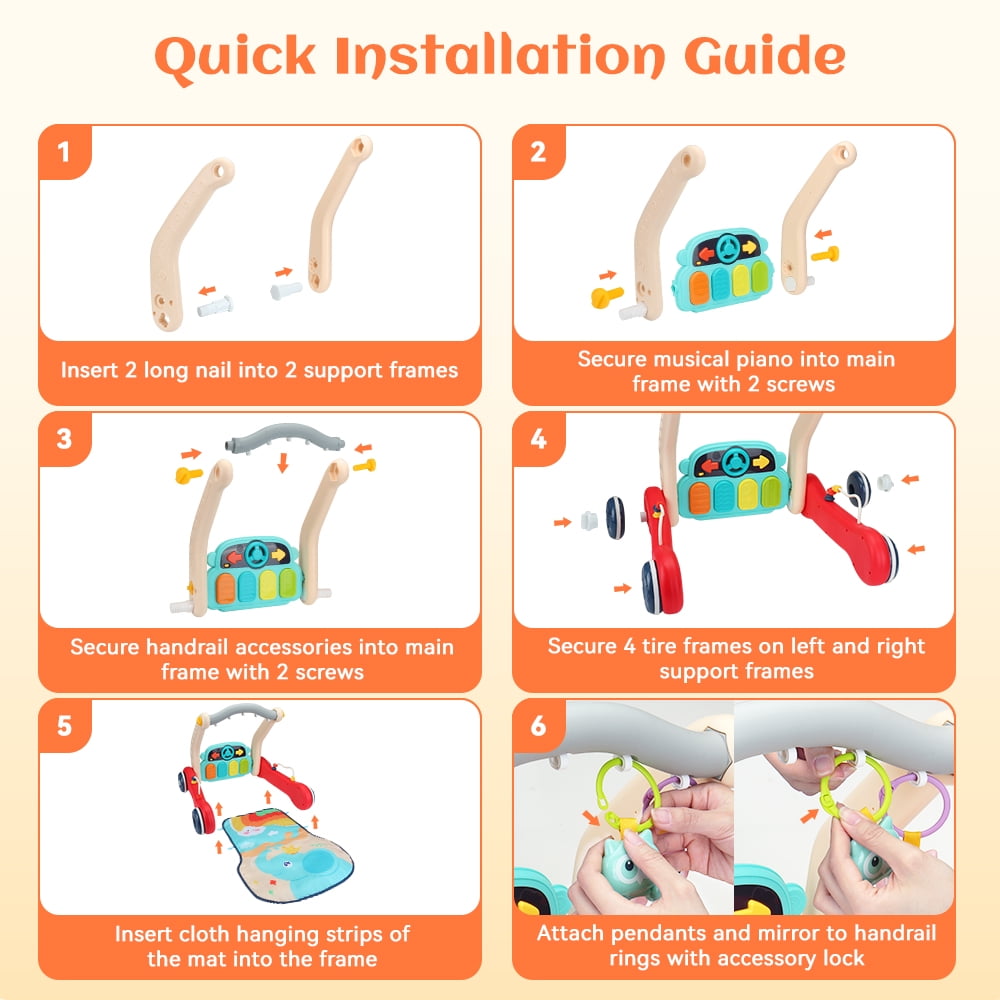 Baby Play Mat,  Caveen 4 in 1  Baby Gym Activity Center with Musical Light Piano, Baby Learning Walker for 0-36 Months Infant Toddler