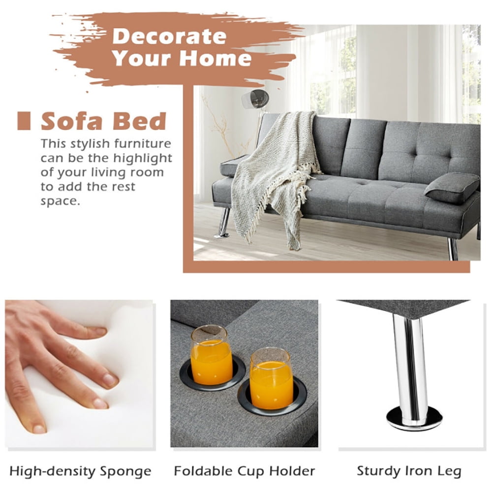 Finihen Fold Sofa Bed Couch, Futon Sleeper Chair Guest Bed and Fold Out Couch, Convertible Folding Futon Sofa Bed Fabric with 2 Cup Holders, for Living Room, Bedroom, Light Gray Finihen Fold Sofa Bed Couch, Futon Sleeper Chair Guest Bed and Fold Out Couch, Convertible Folding Futon Sofa Bed Fabric with 2 Cup Holders, for Living Room, Bedroom, Light Gray