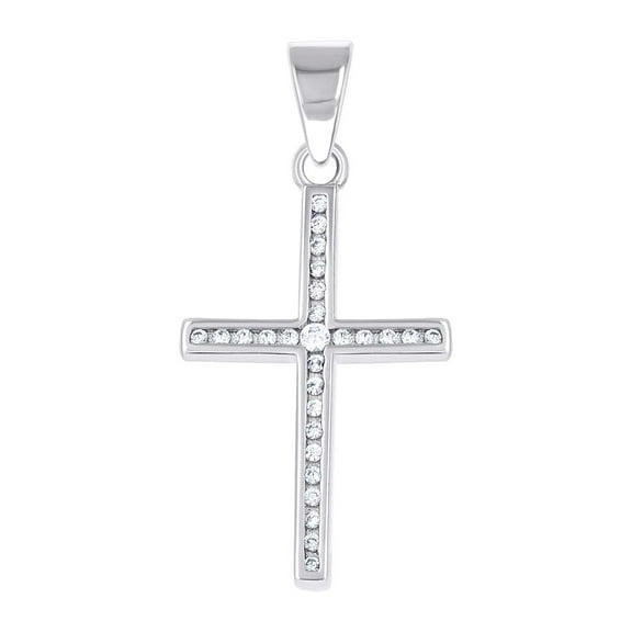 925 Sterling Silver Unisex Cubic Zirconia Cross Religious Pendant Necklace 28x13.5mm Wide Pendant for Women