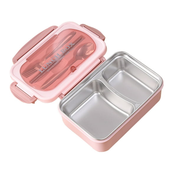 Portable Lunch Box 304 Stainless Steel Leakproof Divided Food Containers with Spoon and Chopsticks pink