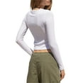 thumbnail image 3 of hirigin Women’s Summer Slim Short T-Shirt, Solid Color Long-Sleeve Round Neck Slim Cropped Tops, 3 of 4