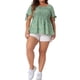 thumbnail image 2 of Blusas de verano de talla grande para mujeres Agnes Orinda con cuello cuadrado, fruncido, lazo y mangas cortas, peplum 2X verde, 2 of 6