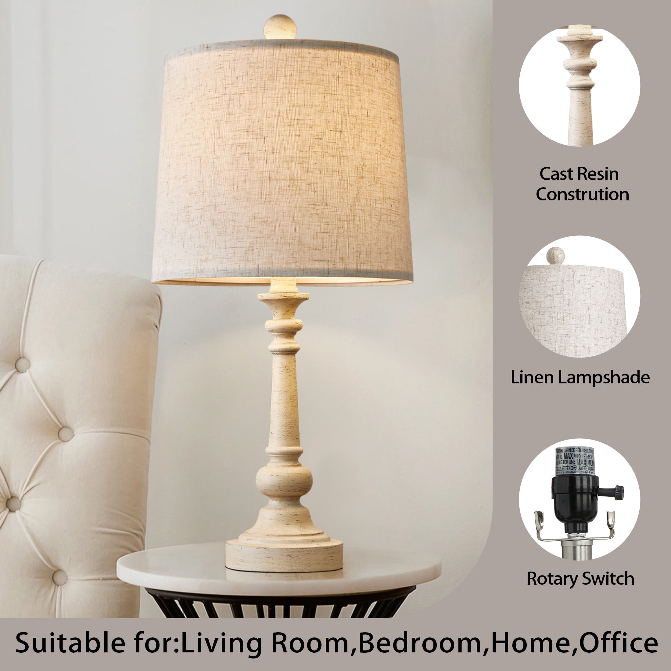 Oneach 20.25" Retro Farmhouse Table Lamp Sets of 2 for Living Room Bedroom Rustic Bedside Nightstand Lamp Resin