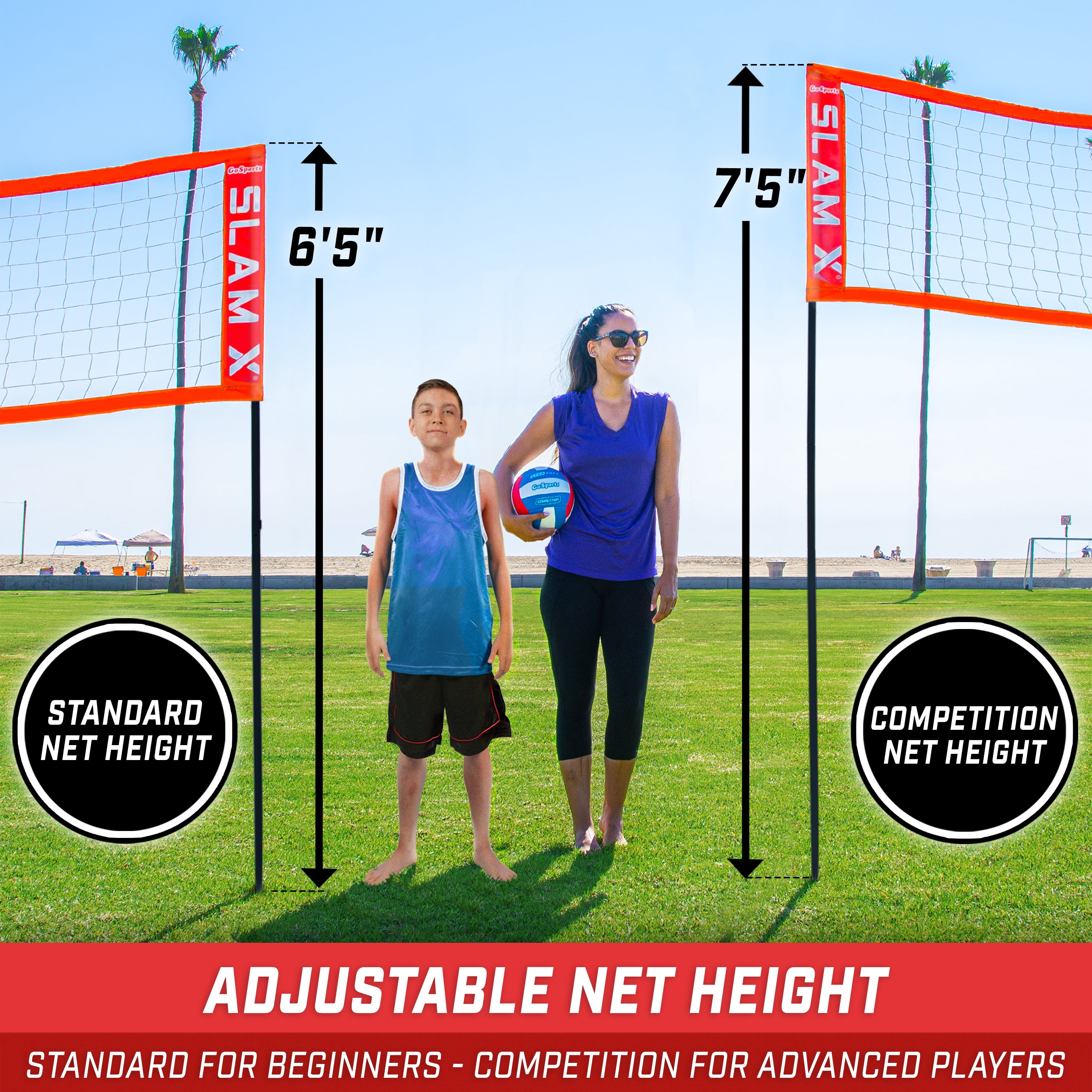 GoSports Slam X 4 Square Volleyball Game Set - Ultimate Backyard & Beach Game for All Skill Levels - 14 x 14 ft
