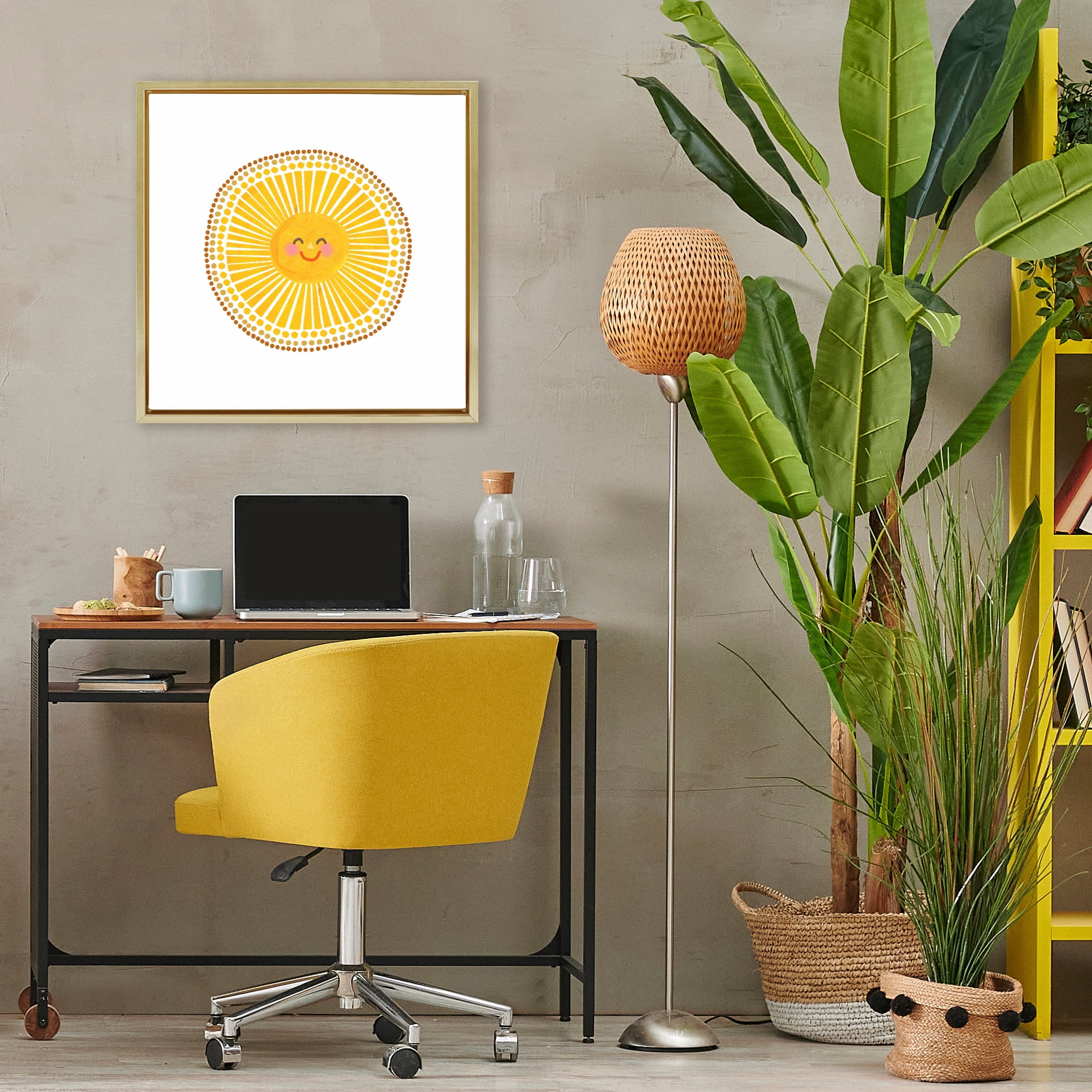 Stupell Industries Yellow Sun's Smile Gold Framed Floater Canvas Wall Art, design by Katherine Herrell Studio
