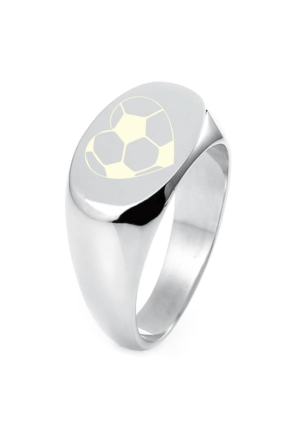 Sterling Silver Love Soccer Heart Engraved Oval Flat Top Polished Ring