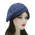 thumbnail image 3 of DLAPL Women's Cotton Slouchy Beret Hat Crochet Floral Cutout Handmade Knit Beanie Hat (Plain Navy), 3 of 3