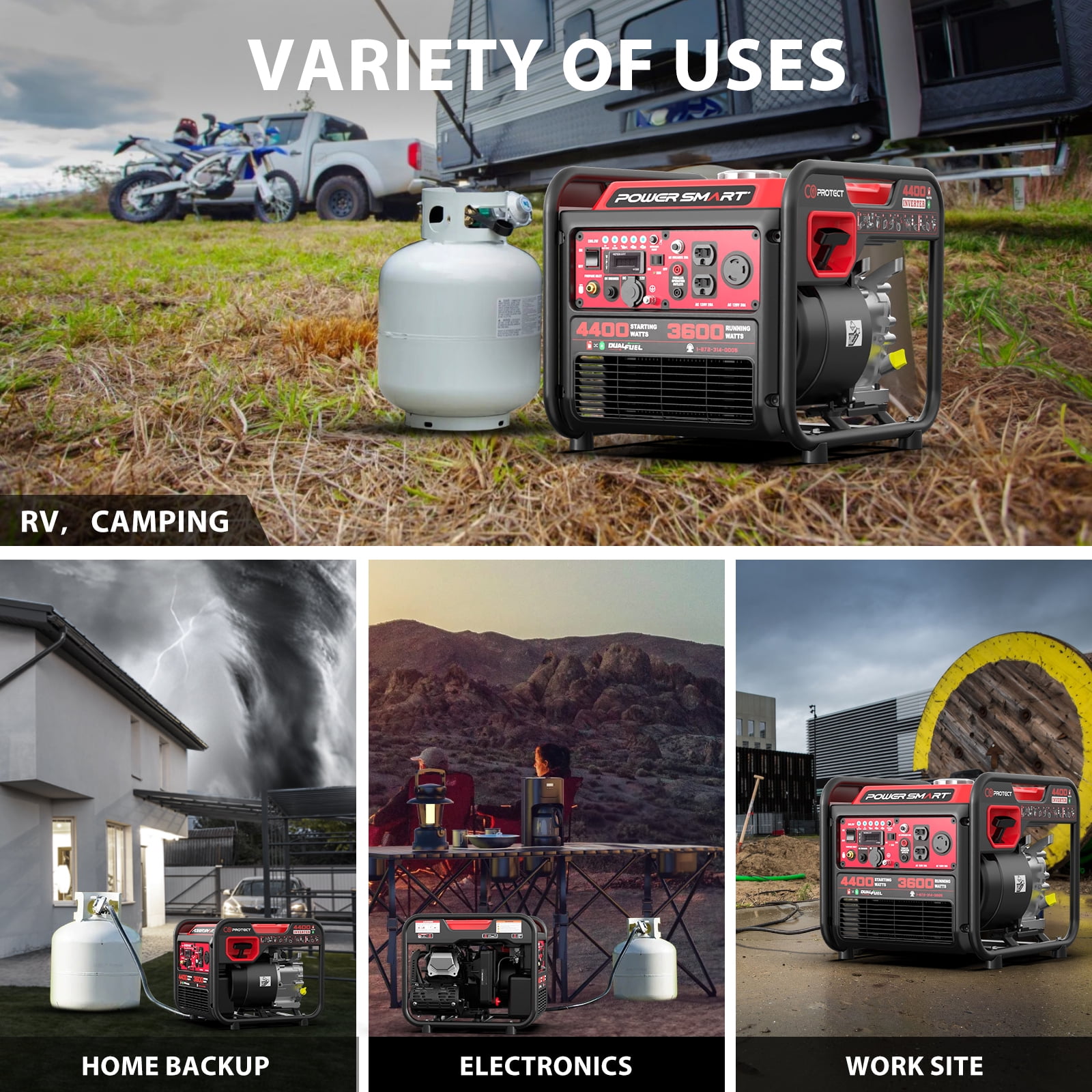 PowerSmart 4400W/3600W Dual Fuel Portable Generator Gas/Propane with Inverter Tech CO Protect (MB5040DC)