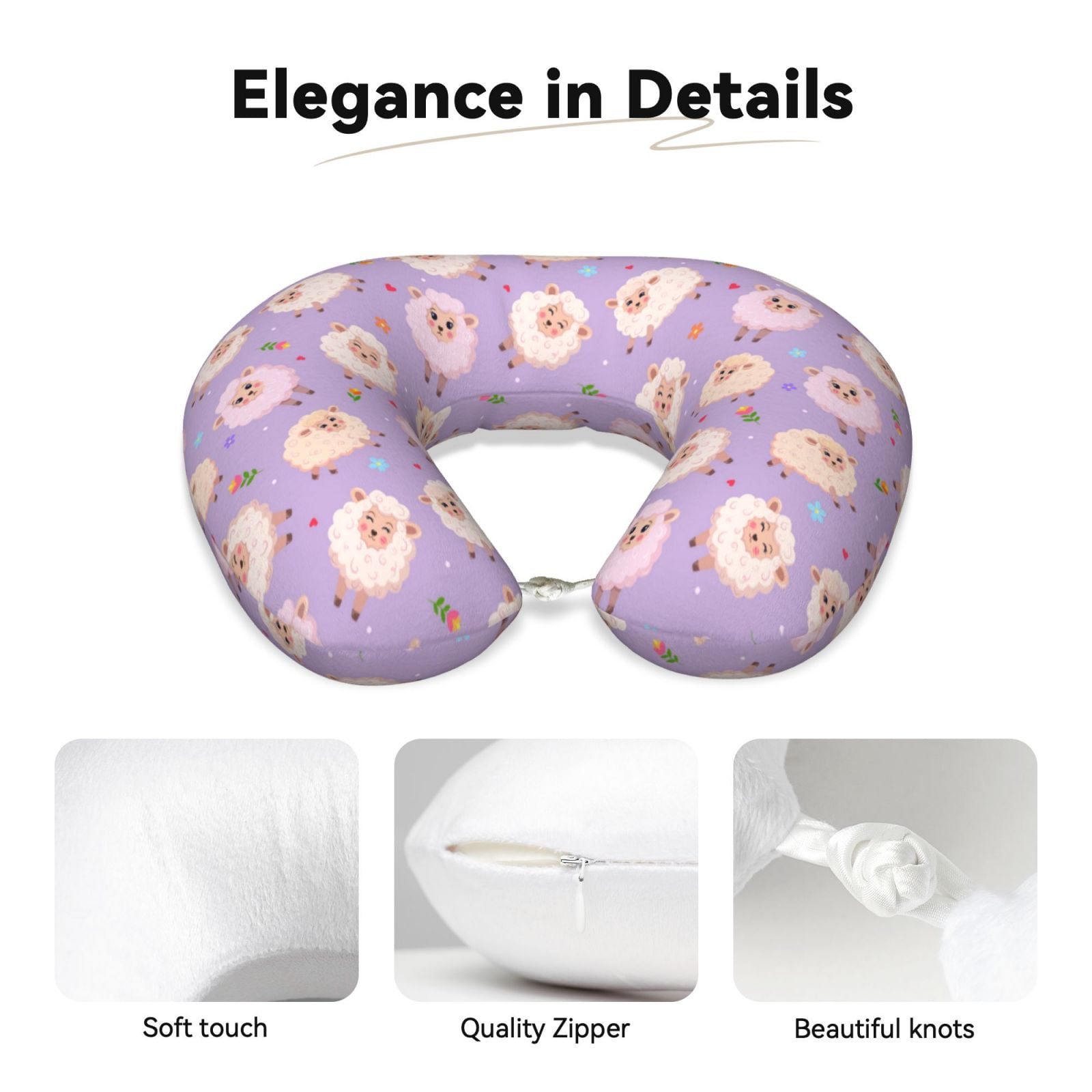 Xecao Sheeps Print Memory Foam Cervical Neck Pillow Versatile U-Shaped Pillows for Home,Office,Camping,Travelling,Soft Washable Cover