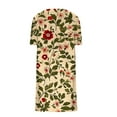 thumbnail image 4 of yoeyez Robe Maxi en Lin pour Femmes, Robes en Coton Lin Imprimé Floral Col en V Manches Courtes Robe Midi Ample d'Été Boho Plage Kaki,TG, 4 of 5