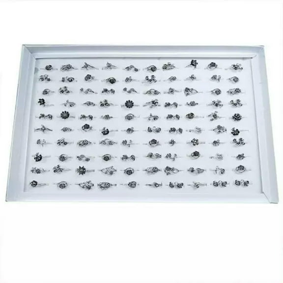 GKNET Wholesale 50-100pcs Lots Women Rose Flower Antique Silver Rings Mixed Jewelry-Silver-50pcs