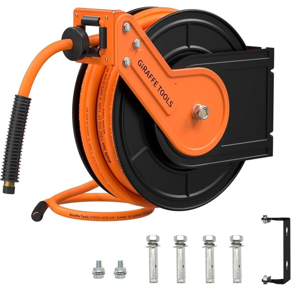 Giraffe Tools Retractable Air Hose Reel 3/8 IN x 50 FT Hybrid Air Hose Max300PSI