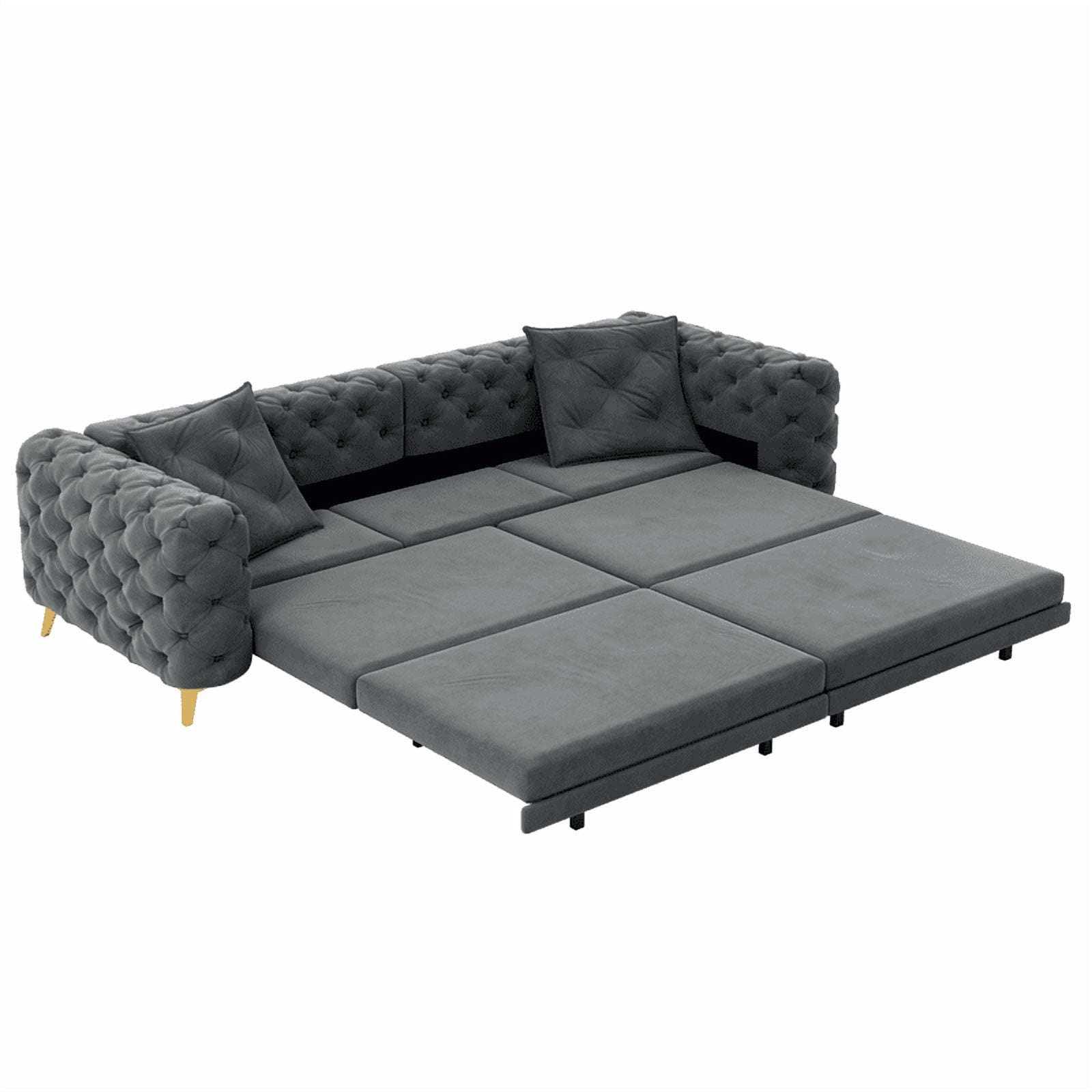 3-in-1 Convertible Sleeper Sofa Bed, 97.7'' 4-Seater Velvet Couch with Pull Out Bed & Movable Ottoman, Deep Seat Tufted Futon for Living Room, Apartment & Office