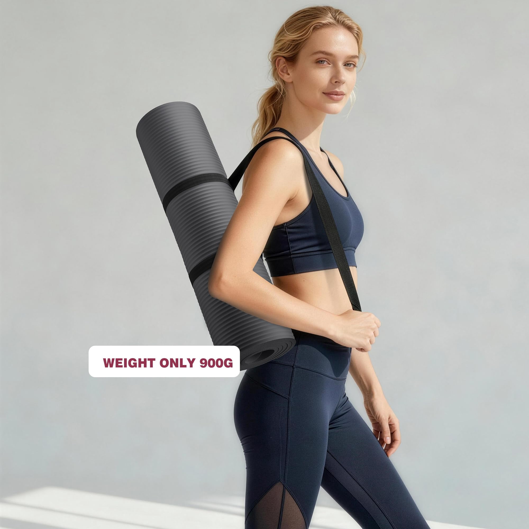Yoga Mat Grey 72”x24”x10mm Exercise Pilates Stretching Meditation