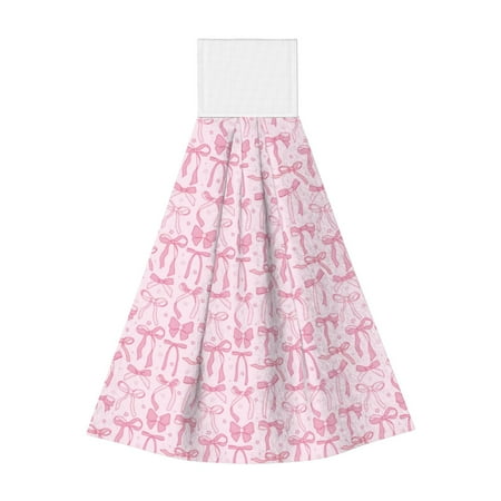 

Horeoi Ribbon Bow Print Coral Fleece Microfiber Hanging Hand Towel Absorbent Hand Towel Quick Dry Thicken Cleaning Cloths Wipes Rags for Kitchen & Bathroom