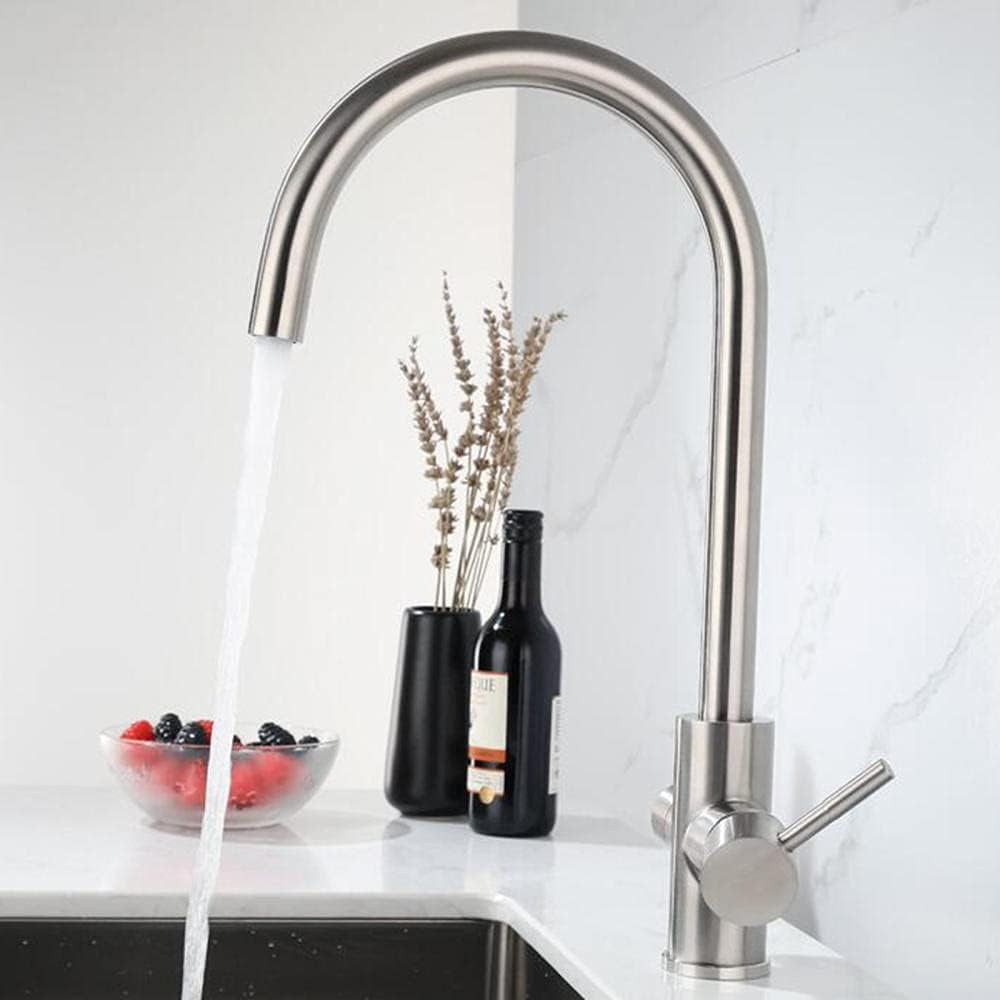 Kitchen Faucet 3 Way Stainless Steel 360 ° Rotation Kitchen Water Purifier Faucet Hot and Cold Water Pure Water 3 in 1 Kitchen Sink faucets Brushed