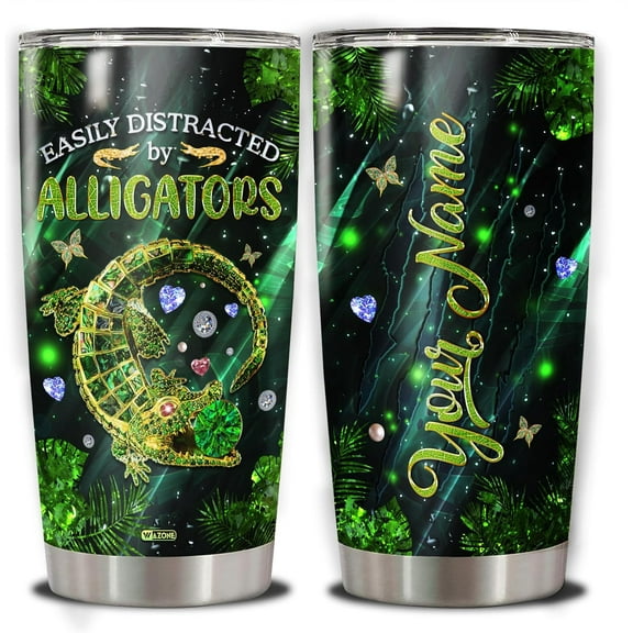 Personalized Tumbler Easily Distracted By Alligators Custom With Name Alligator Travel Mug 20oz 30oz Jewelry Style Print Insulated Stainless Steel Cup Gift For Men Women Animal Lovers