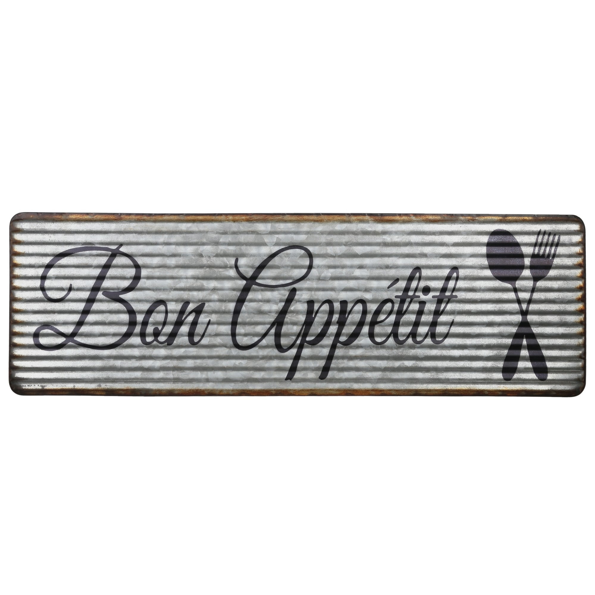 BON APPETIT Painted Metal Wall Art with Rustic Edges, Set of 2, Gray