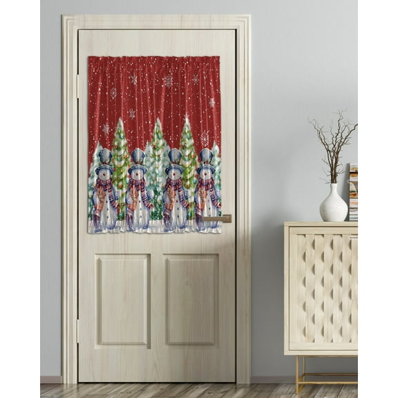 Christmas, Blackout Curtains, French Door Curtains for Door Window, Red Snowman Snowflake Pine Tree Privacy Drapery for Patio/Sidelight Doors, 1 Panel with Tieback, 54 x 40 Inches