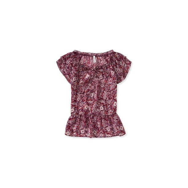 Aeropostale Blusa de gasa con estampado floral para mujer, Púrpura, X-Large Aeropostale Picardias