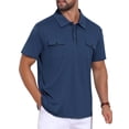 thumbnail image 4 of INSPIRE CHIC Men's Collared Short Sleeve Double Chest Pockets Outdoor Polo Shirt XL Dark Blue, 4 of 5