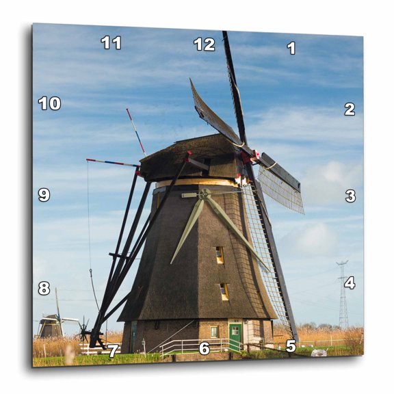 3drose, Netherlands, Kinderdijk. Traditional Dutch Windmills, 15x15 Wall Clock