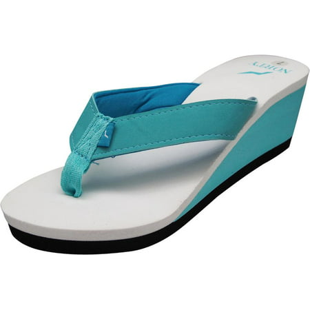 Norty Womens Platform Wedge Soft Cushioned Footbed Flip Flop Thong Sandal - Runs One Size Small, 40688 Turquoise/Aqua/White /