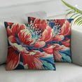 thumbnail image 3 of Fenyluxe Chinoiserie Red Peony Floral Pillow Cover Peony Flower Teal Green and Red Decorative Throw Pillow Cushion Oriental Toile Chinoiserie Farmhouse Lumbar Accent Pillow 2pcs White, 3 of 7