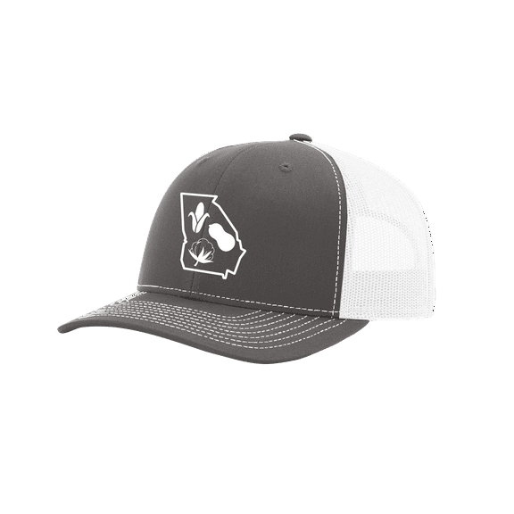 It's All About The South Georgia Outline With Crops Mesh Back Trucker Hat-Charcoal/White