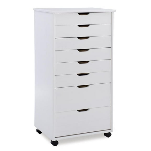 Pemberly Row 8-Drawer Transitional Wood Storage Cart in White Wash