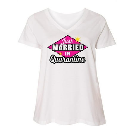 

Inktastic Wedding Just Married in Quarantine Women s Plus Size V-Neck