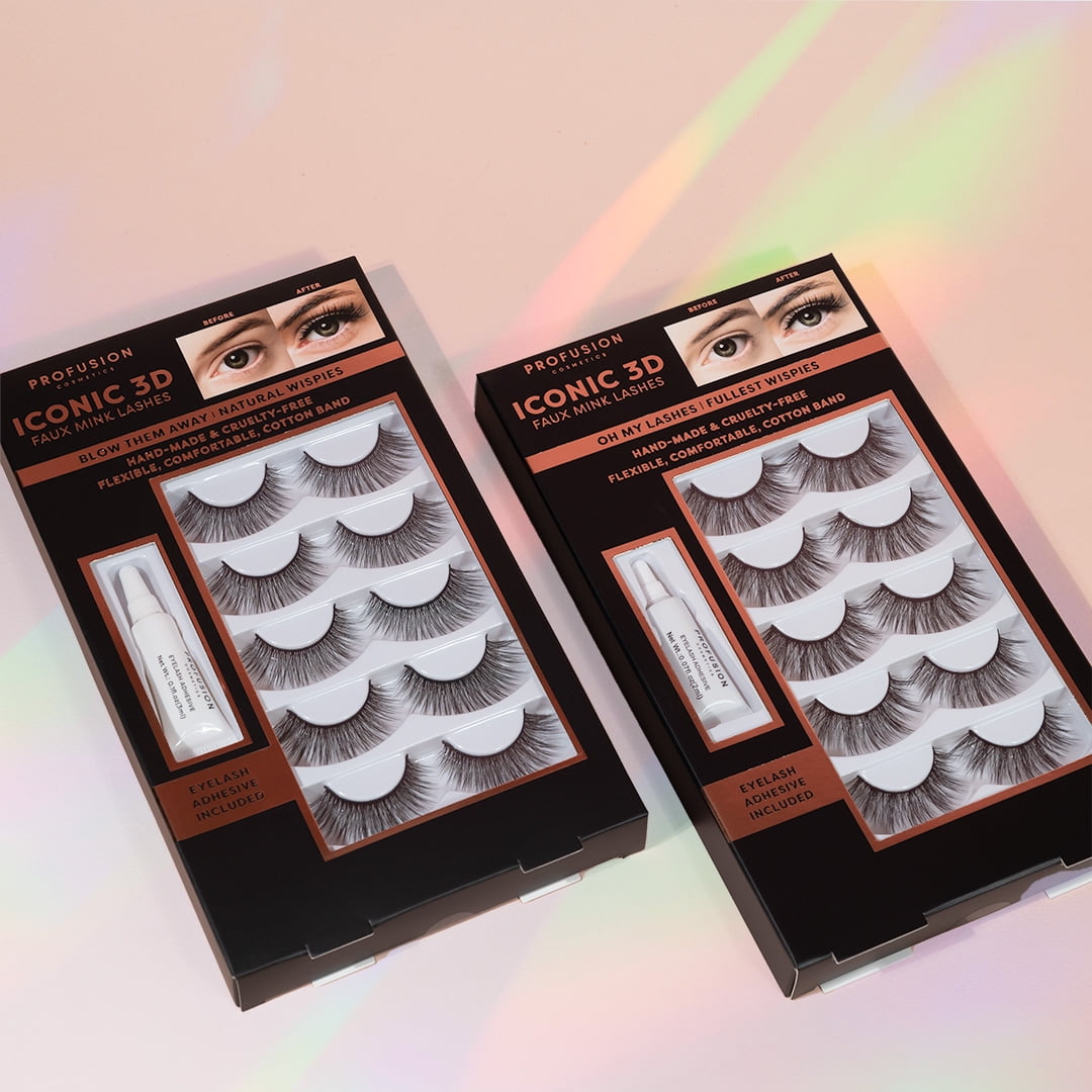 (2 pack) Profusion Cosmetics Iconic 3D Faux Mink Black Eyelashes 5 Pair- Oh My