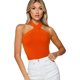 thumbnail image 1 of Camiseta sin mangas con cuello halter lisa para mujer: corte ajustado, tejido elástico, ropa de fiesta/club, tallas S-L, contorno de pecho 62-66 cm, 1 of 5
