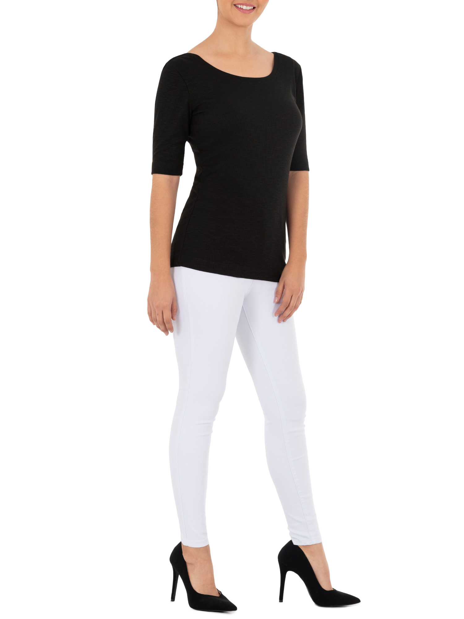 Time and Tru Women's Elbow Sleeve Scoop Neck T-Shirt