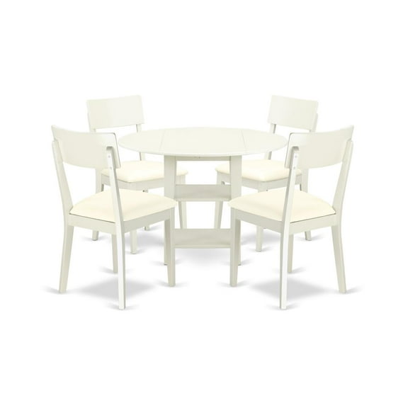 East West Furniture Sudbury 5-piece Wood Dining Set with Leather Seat in White
