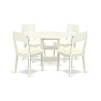 East West Furniture Sudbury 5-piece Wood Dining Set with Leather Seat in White