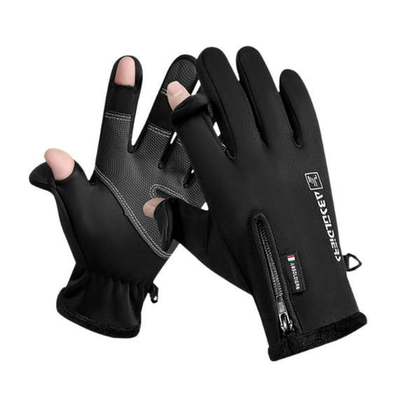 SERTG Men's Snow Gloves Fingerless Gloves Thermal Insulated Non-Slip Grip Adjustable Zipper Wrist Winter Waterproof Skiing Sports Gloves(Black,L)
