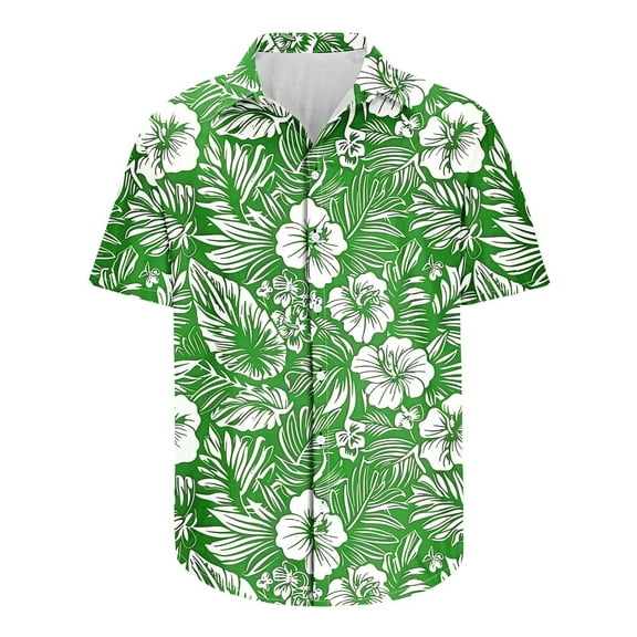 Beach Shirt Men's Hawaiian Shirt Short Sleeve Button Tropical Shirt Casual,Green,S