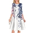 thumbnail image 2 of Women's Cocktail Dress Evening Dress 3/4 Sleeve Floral Print Vintage Wedding Guest Dress for Party Banquet Spring Fall,Sky Blue,XL, 2 of 6