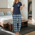 thumbnail image 2 of Bovxnpu Pajamas for Women Set Loungewear Set, Women 2 Piece Lounge Set Short Sleeve Tops and Plaid Long Pants With Pocket Soft Sleepwear, 2 of 6