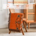 thumbnail image 3 of Bedduvit Orange Bohemian Throw Blanket for Couch - 100% Cotton Woven Muslin Floral Green Throws, Reversible Lightweight Jacquard Retro Decorative Boho Coverlet with Handmade Tassels, Full Size 50x80, 3 of 11