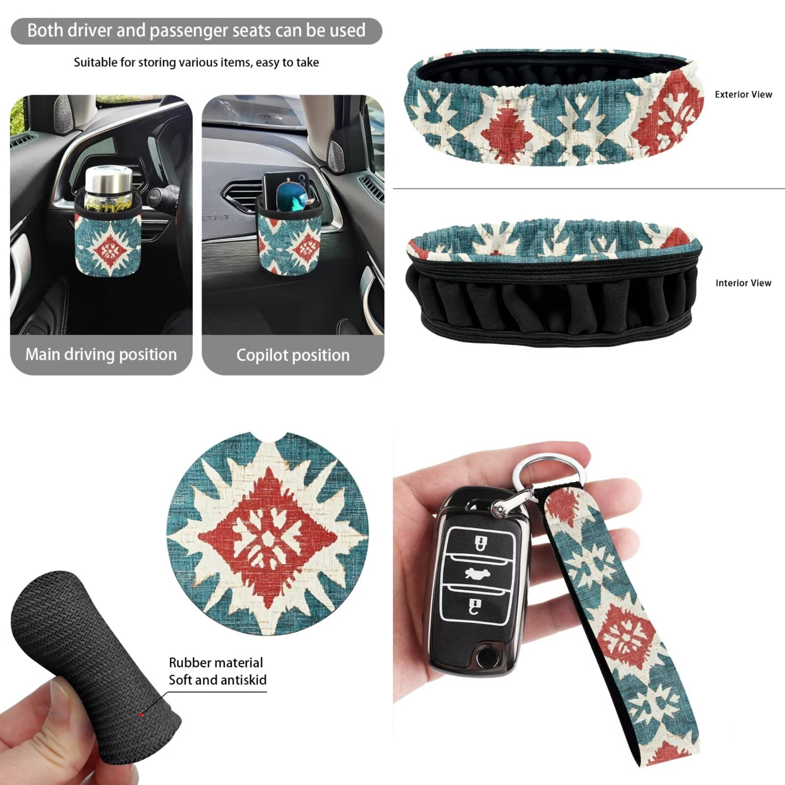 Uorisanigo Auto Seat Protector Cover Aztec Print Include Steering Wheel Covers Seat Belt Strap Pads Auto Trash Can Air Outlet Bag Rearview Cover Car Coasters Set Keychain, Pack of 15, Universal Fit