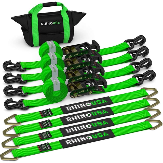 Correas de amarre para coche Rhino USA, 2 x 8 pies, 10 000 libras, resistentes a la rotura