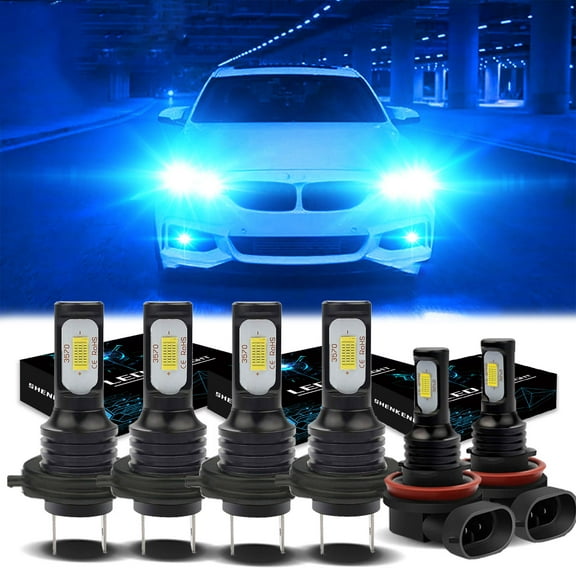 H7 Headlights for 2002-2006 BMW 328i 325xi 330xi 8000K Ice Blue H7 High/ Low Beam H11 Fog light Bulbs,6pc