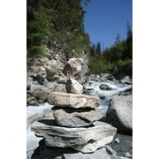 Water River Stones Flow Cairn- 12 Inch By 18 Inch Laminated Poster With Bright Colors And Vivid Imagery-Fits Perfectly In Many Attractive Frames