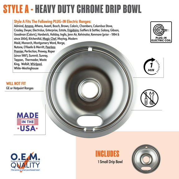 Range Kleen 101-AM one Small Style A 6 inch Heavy Duty  Chrome Drip Pan