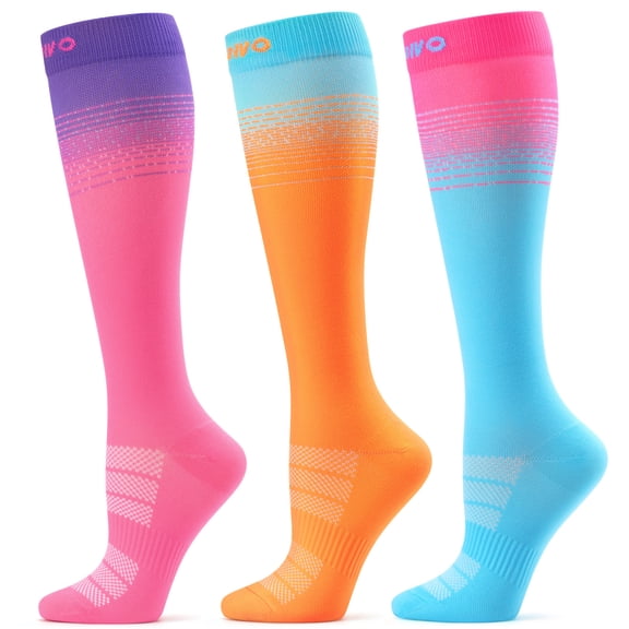 CAMBIVO Compression Socks for Women & Men, Colorful Knee High Socks, Graduated Diabetic Support Stockings for Running, L-XL
