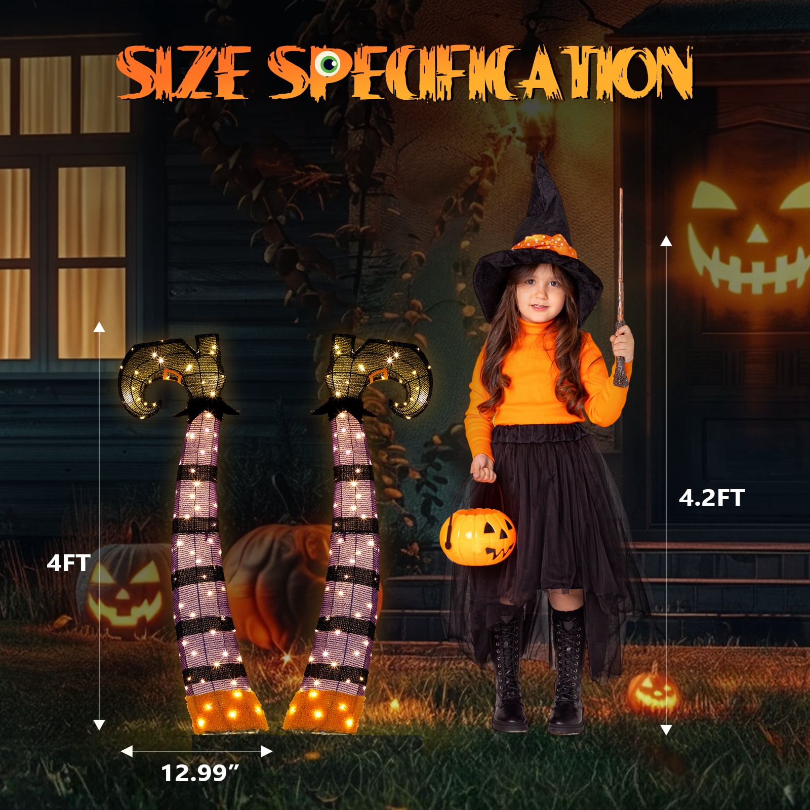 4ft 2D Witch Legs Outdoor Halloween Decorations with 160 LED Lights Festive Outdoor Halloween Decorations Easy Assembly Storage